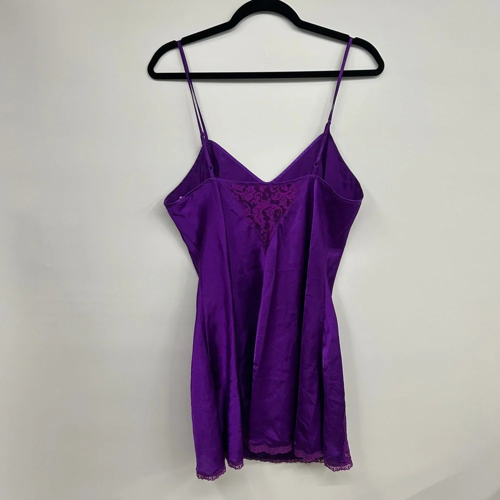 Victoria Secret Gold Label Satin Lace Trim Chemise Large Purple Vintage Coquette